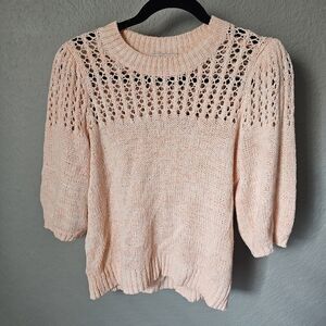 Joie Una Plumeria  Melon Space Dye ¾ Puff Sleeve Knit Sweater Size MMeasurements